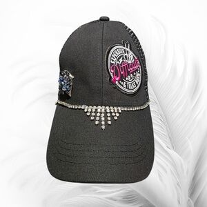 Upcycled Women's Black Trucker Hat With Pony Tail Opening